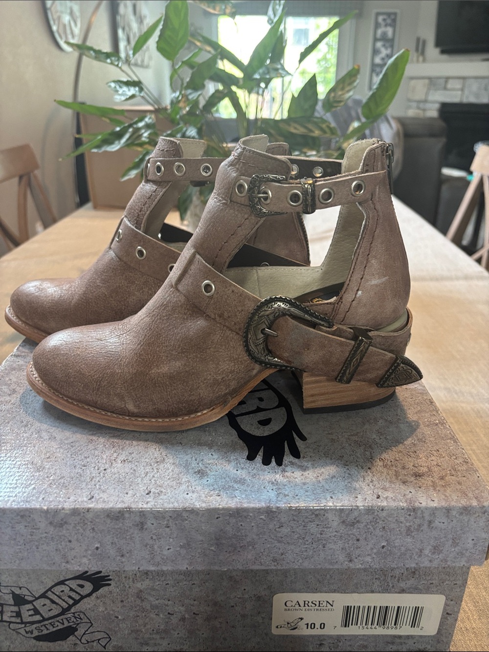 Freebird by Steven Carson Brown Leather Buckle Ankle Boots with Grommet Detail. - Picture 3 of 6